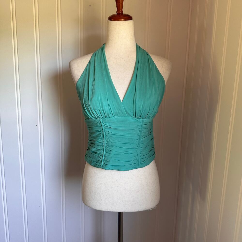 Vintage Y2K Silk Teal Halter Top 2